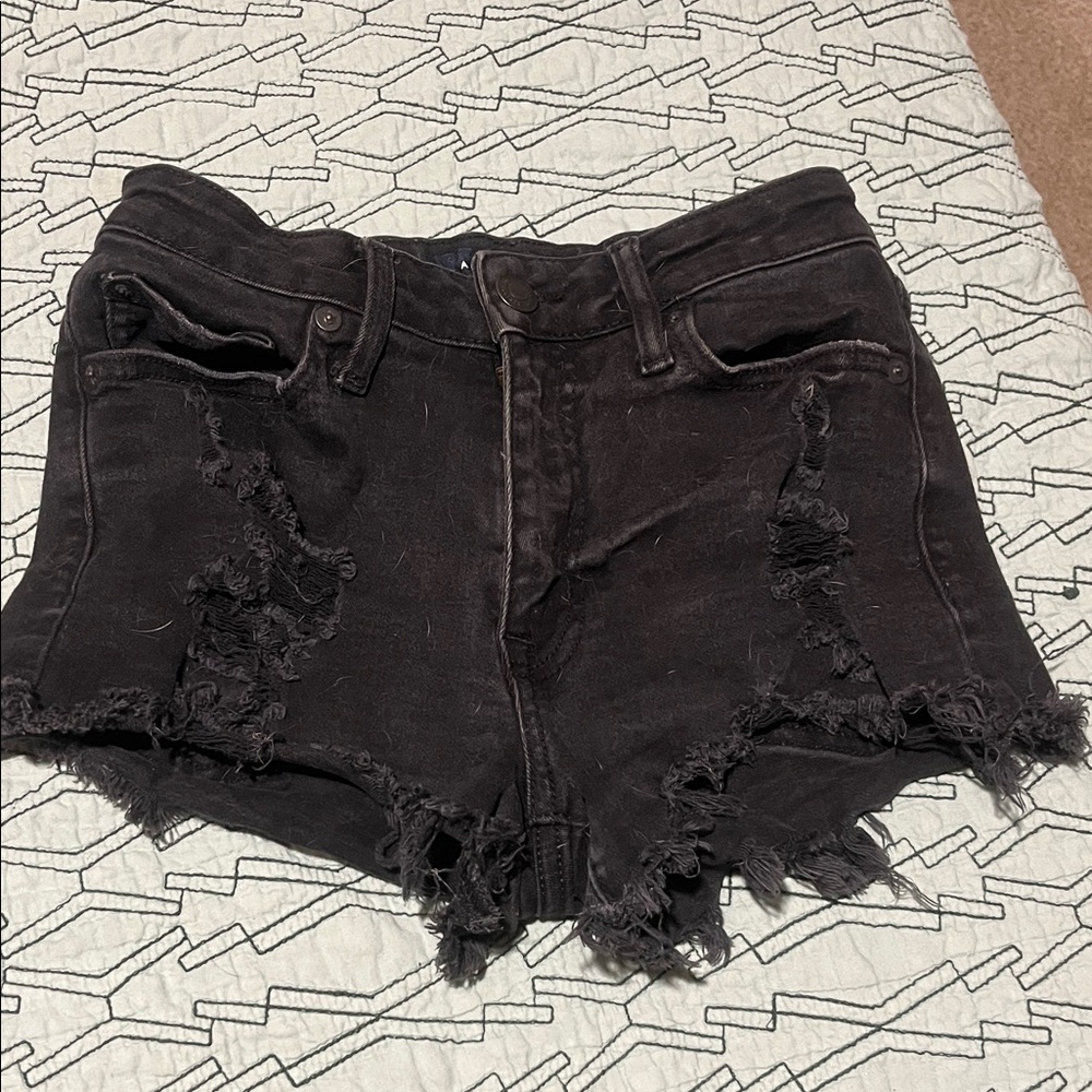 Aeropostale Black Distressed Jean Shorts
